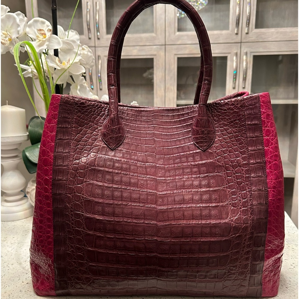 NANCY GONZALEZ PURPLE/PINK CROC EMBOSSED TOTE BAG